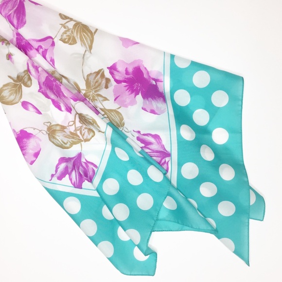 Vintage Accessories - Vintage floral scarf polka dots! Turquoise pink Vintage Accessories - Vintage floral scarf polka dots! Turquoise pink